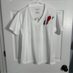 Sergio Ferrari Fan white v-neck top, small, Costa Rica, futbol